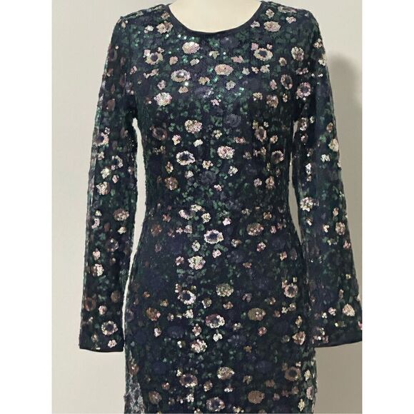 Aura Beyond Fiercer navy blue sequin long sleeve side slit midi dress M - Picture 3 of 16